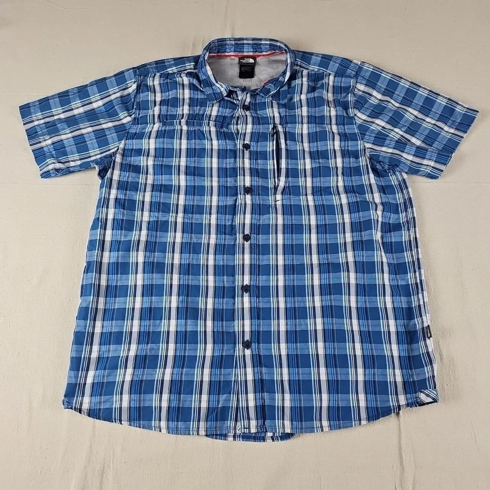 The North Face Millstone Mens L Blue Plaid Shirt Zip‎ Pocket Fishing Hiking ARNF